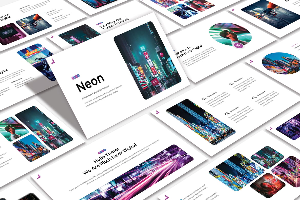 Template Powerpoint Neon yang Menarik dan Kreatif