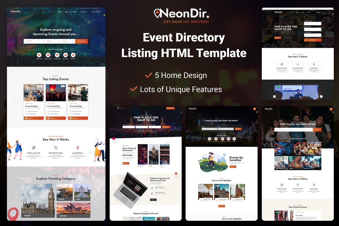 NeonDir - Template Website Daftar Acara yang Menarik dan Responsif
