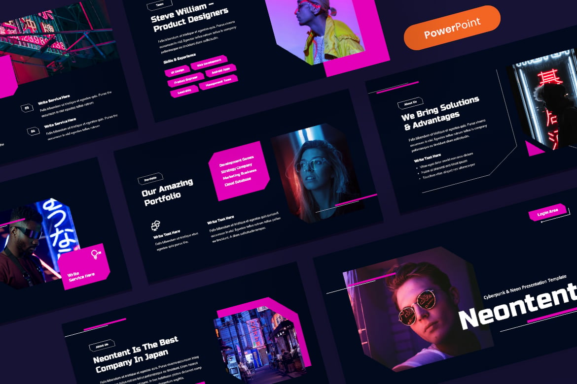 Neontent - Template PowerPoint Cyberpunk & Neon yang Menarik