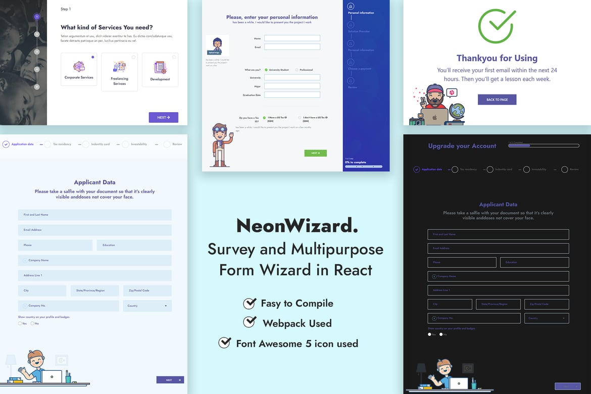 NeonWizard - Template Web Formulir Multistep dengan React JS