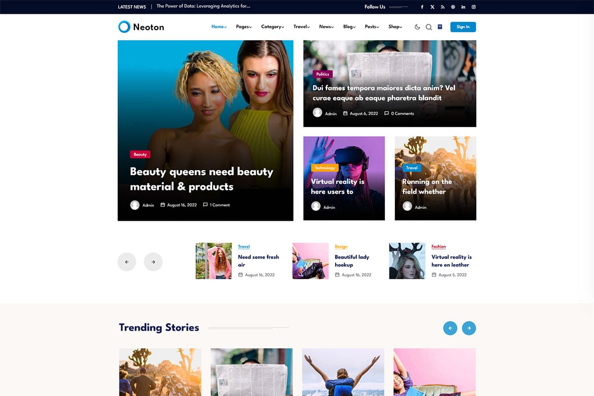 Neoton - Template Website Blog Berita & Majalah yang Modern dan Responsif