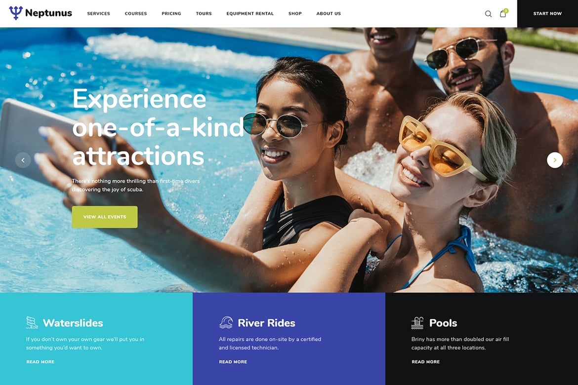 Tema WordPress Neptunus: Solusi Ideal untuk Taman Air dan Aktivitas Musim Panas