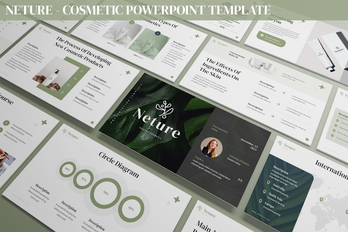 Template Presentasi PowerPoint Kosmetik Neture yang Modern dan Profesional