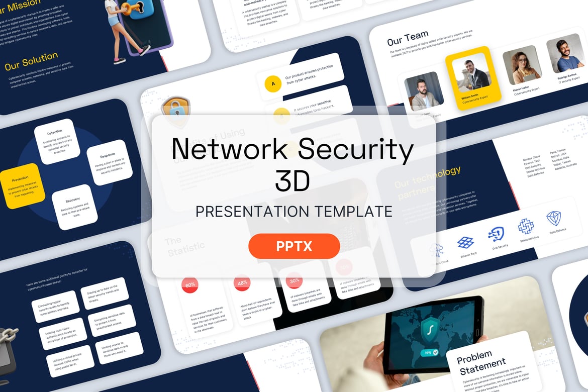 Template Presentasi PowerPoint 3D Keamanan Jaringan yang Profesional