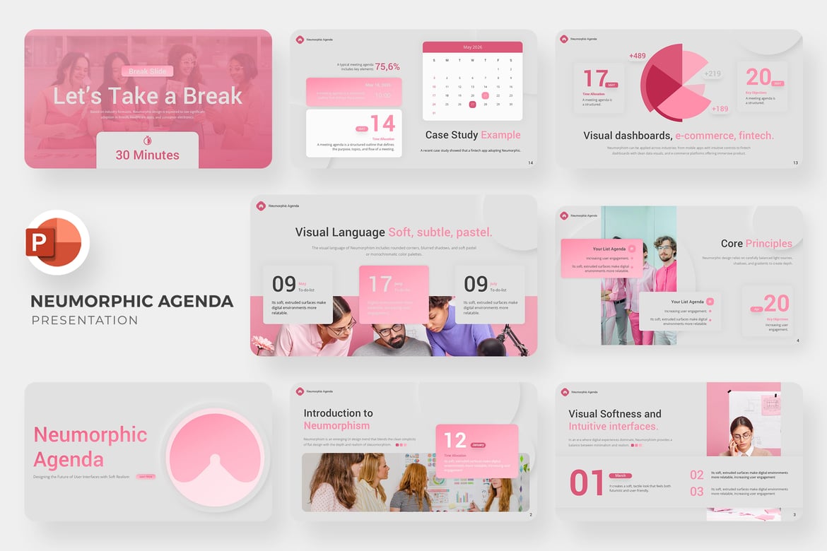 Template PowerPoint Neumorphic Agenda yang Menarik