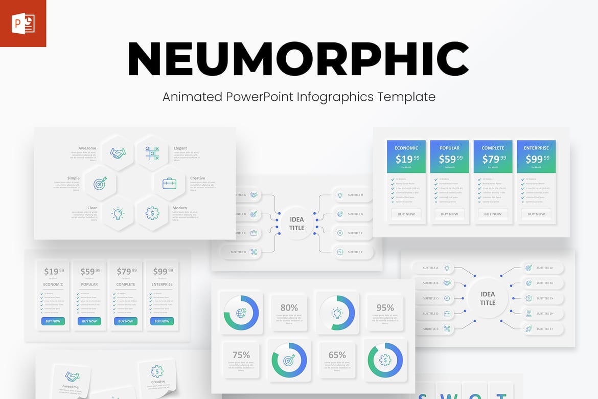 Template PowerPoint Neumorphic Animasi yang Menarik