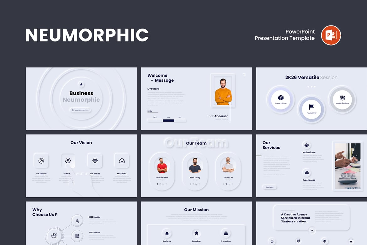 Template PowerPoint Neumorfik yang Elegan dan Modern