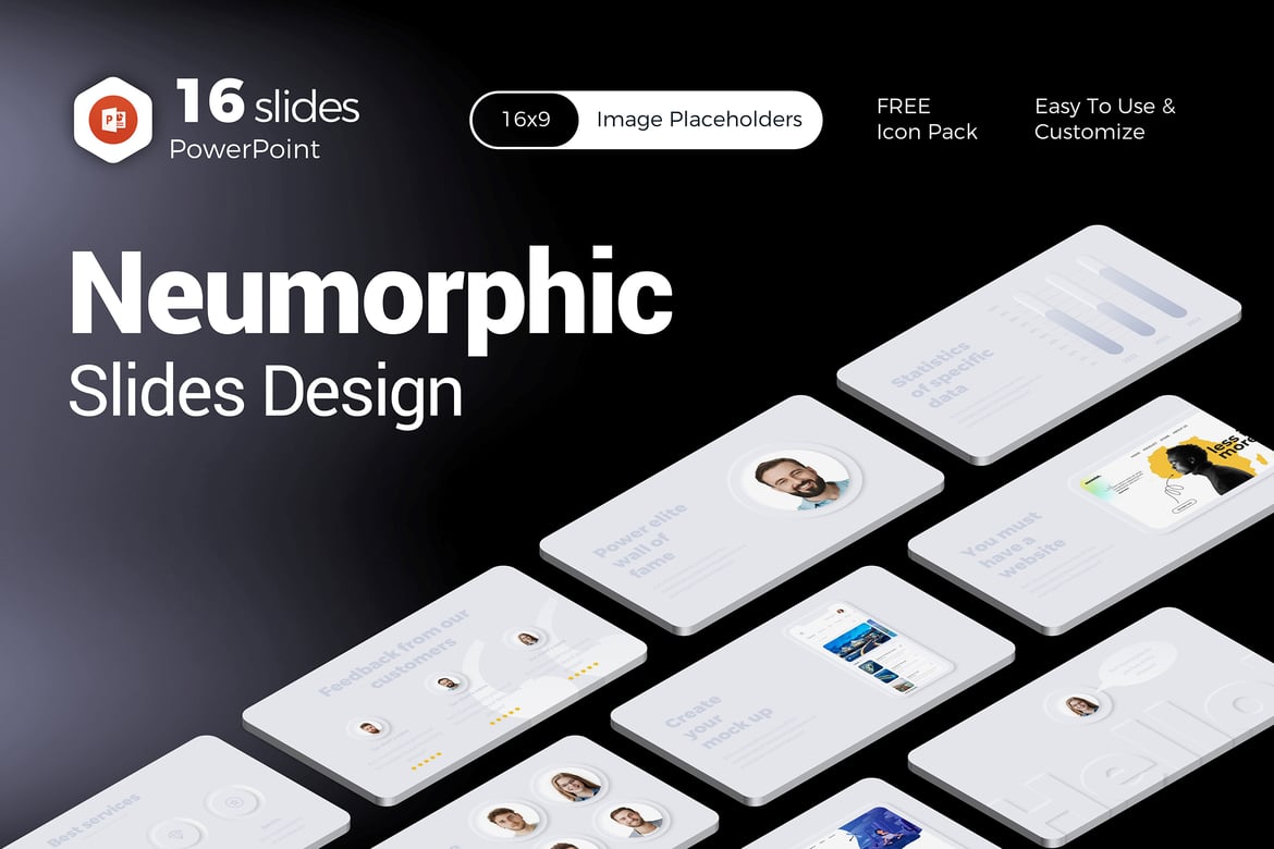 Template PowerPoint Desain Neumorfisme yang Menawan