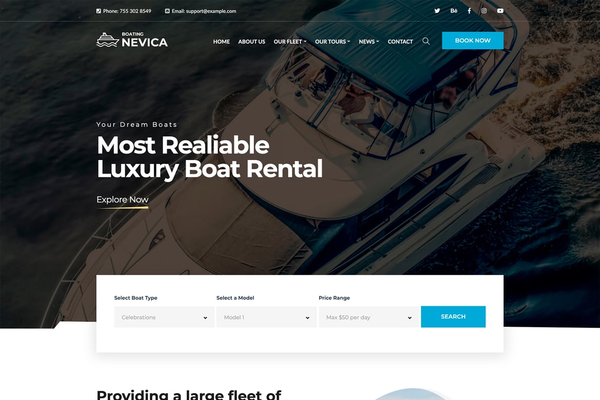 Nevica - Template Web Sewa Perahu Mewah yang Menawan