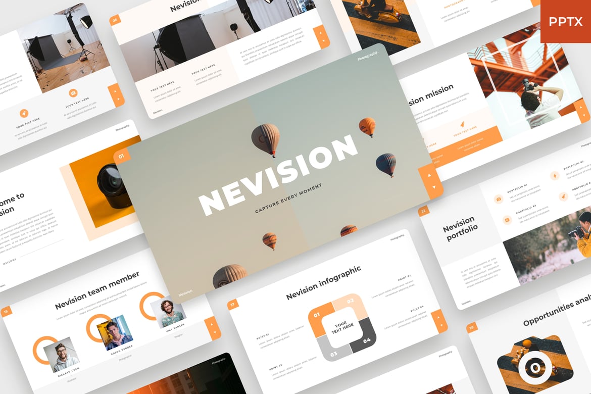 Nevision - Template Presentasi PowerPoint Fotografi yang Menarik