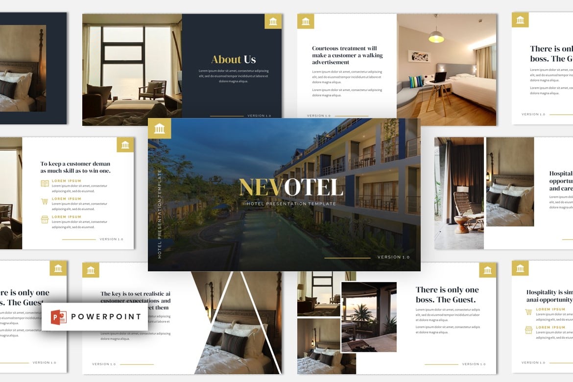 Nevotel - Template Powerpoint Hotel Mewah yang Memukau