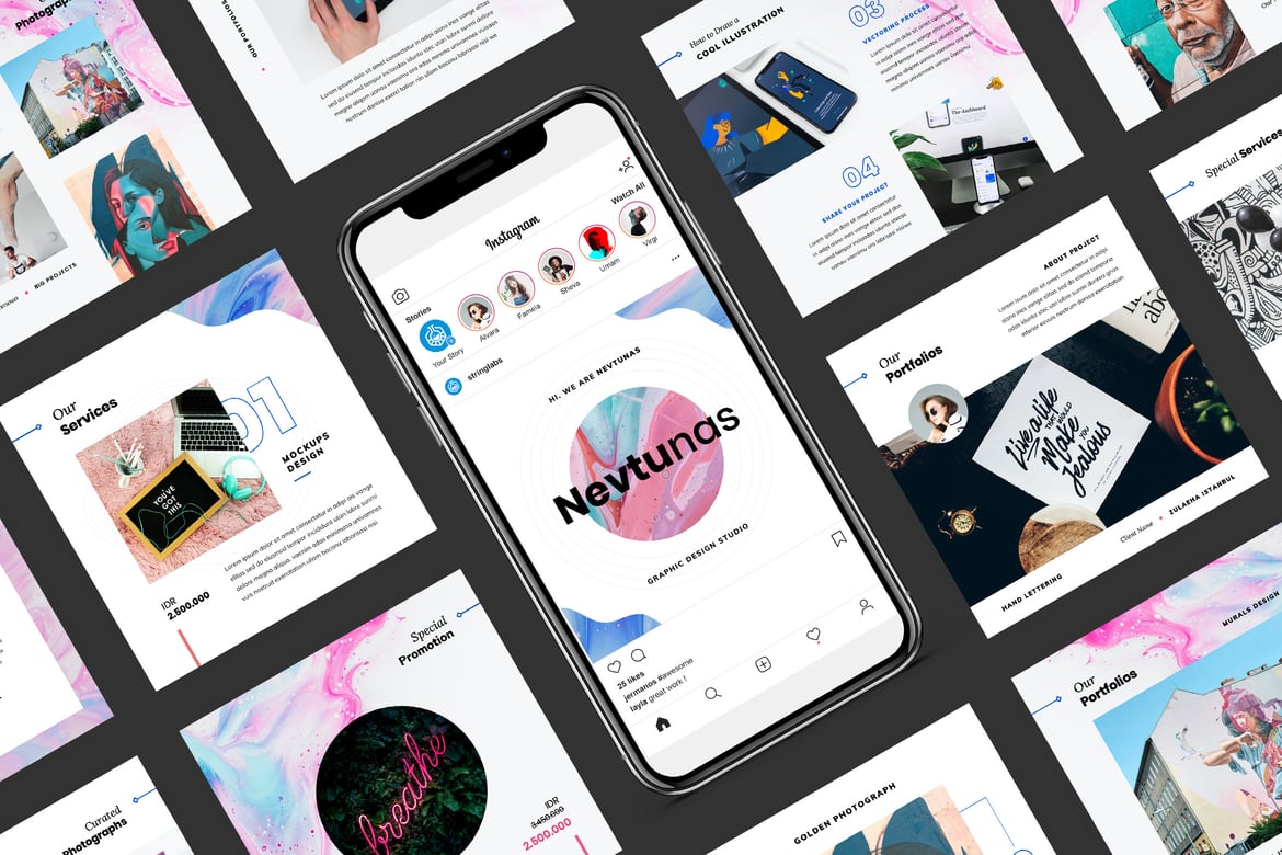 Template PowerPoint Nevtunas untuk Instagram yang Menarik dan Profesional