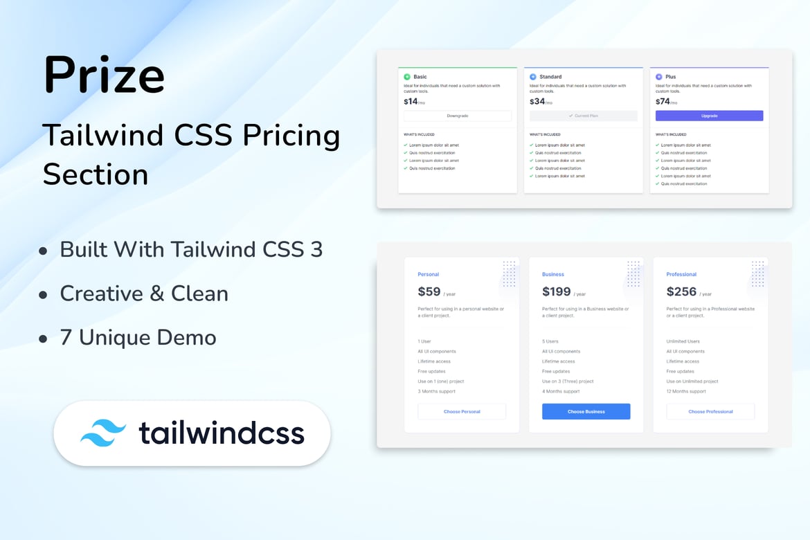 Template Website Pricing Kreatif dengan Tailwind CSS - Prize