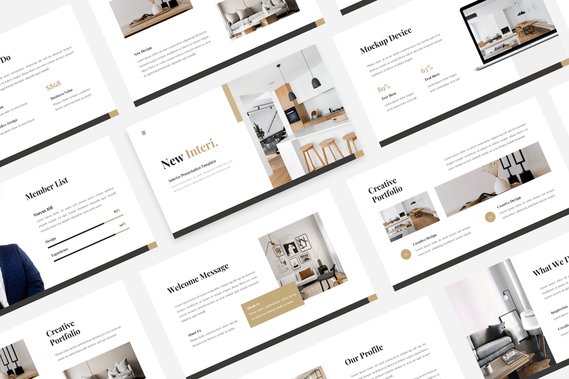 Template PowerPoint Interi Baru untuk Presentasi Interior yang Menarik