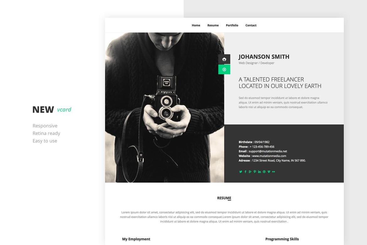 Template V-card Retina Siap Pakai yang Modern dan Responsif