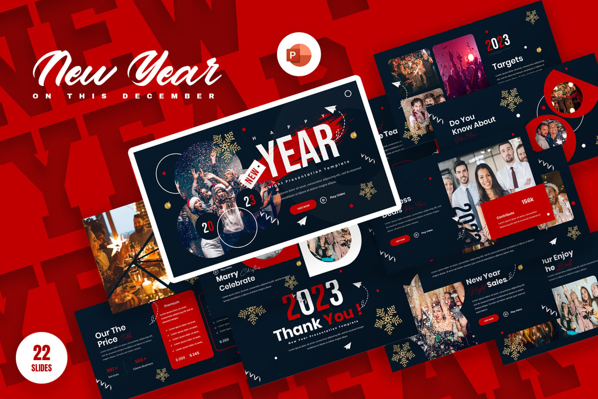 Template Presentasi PowerPoint untuk Tahun Baru & Natal yang Menarik
