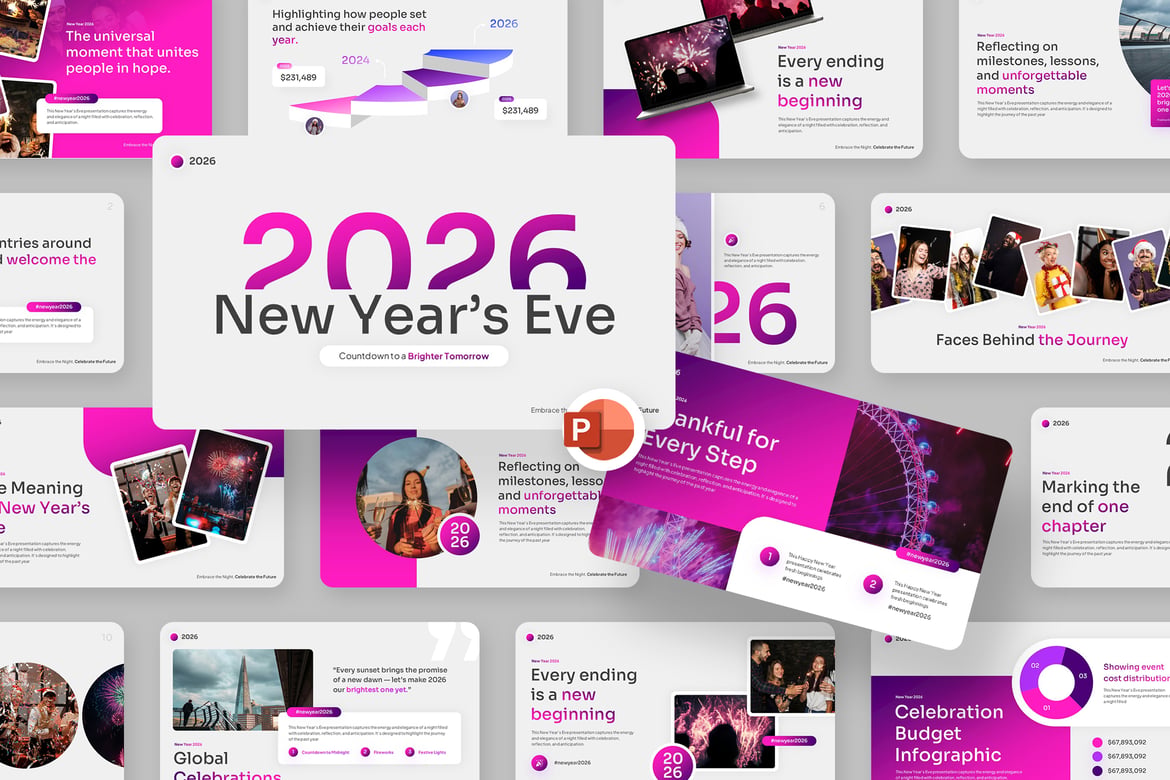 Template Presentasi PowerPoint Malam Tahun Baru yang Elegan