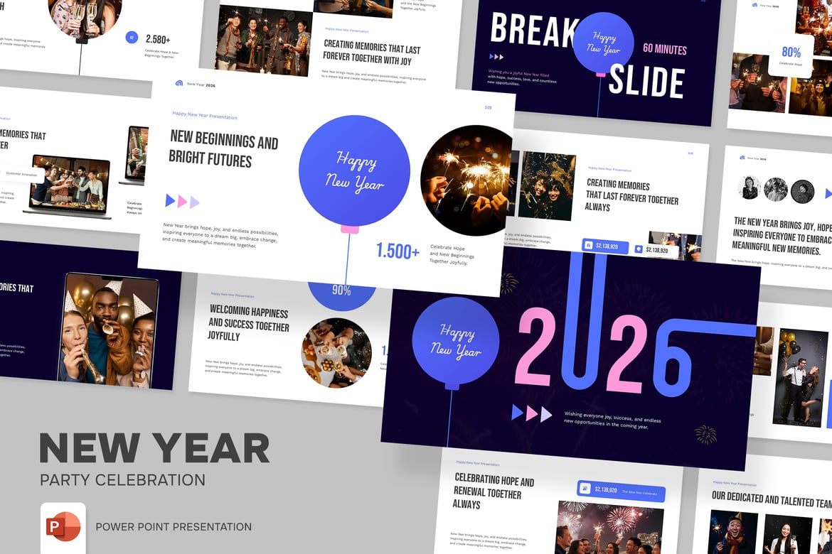 Template Presentasi PowerPoint Perayaan Tahun Baru yang Elegan