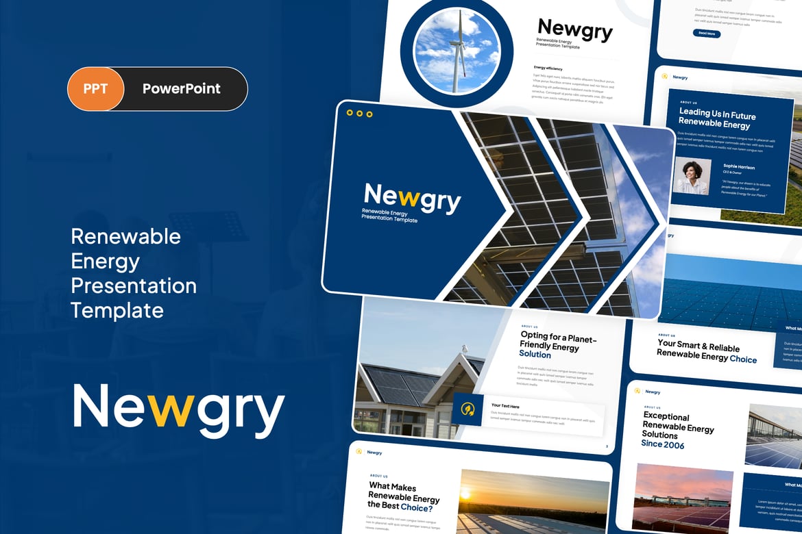 Template PowerPoint Energi Terbarukan Newgry yang Menarik