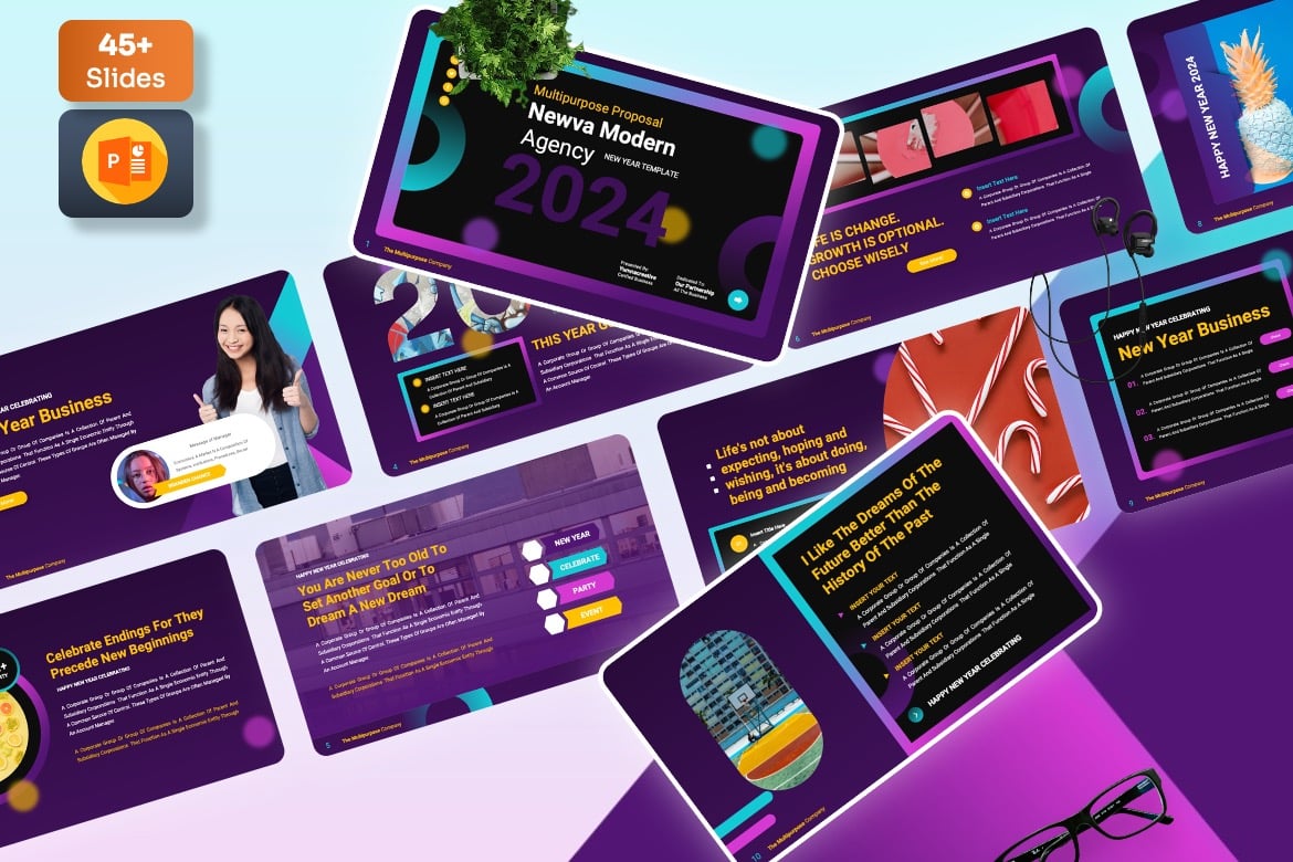 Template Powerpoint Tahun Baru Newva yang Menarik dan Profesional