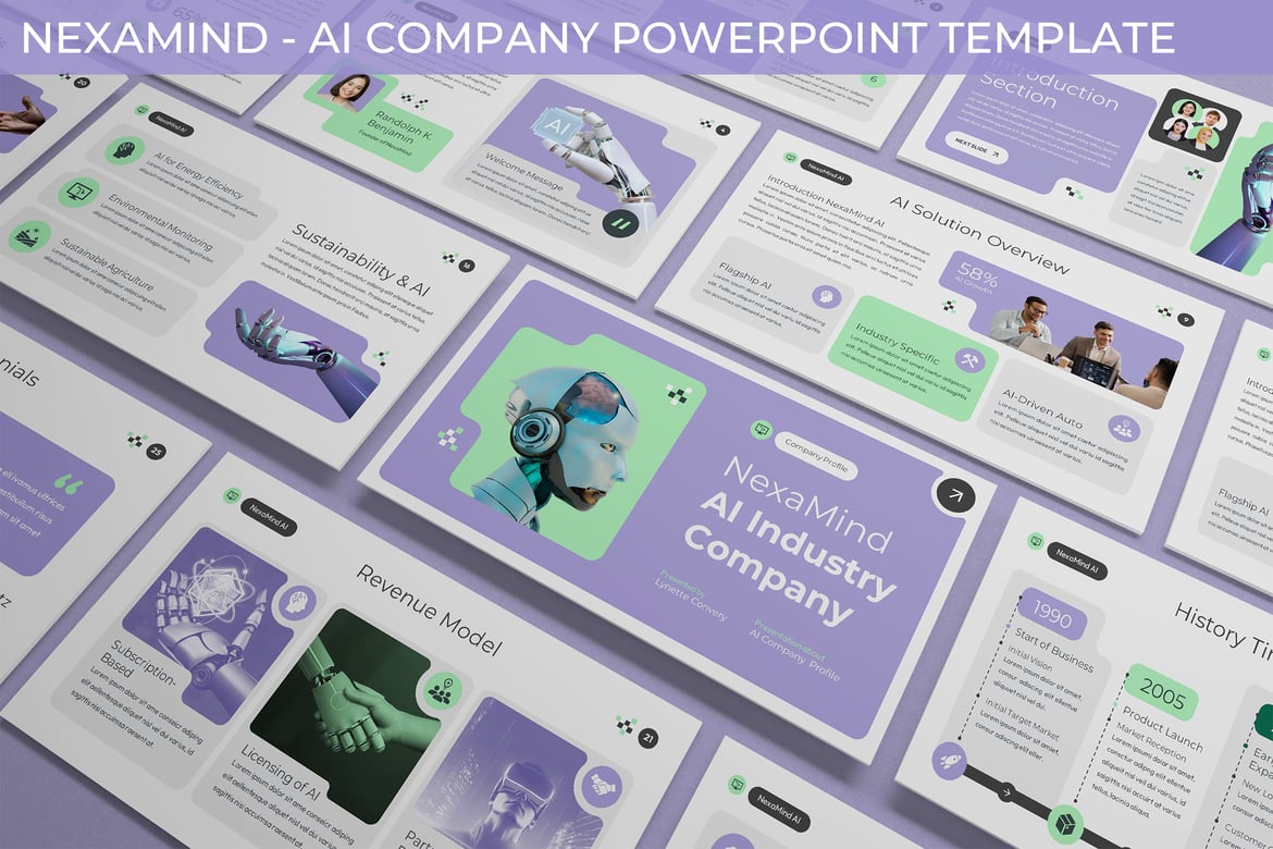 Template Presentasi PowerPoint Nexamind untuk Perusahaan AI yang Menarik