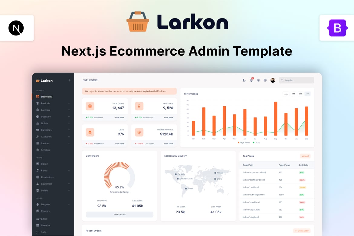 Template Website Admin Manajemen Ecommerce Next.js - Larkon