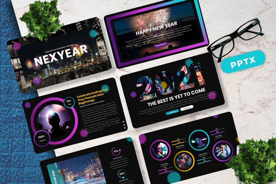 Nexyear - Template Presentasi PowerPoint Tahun Baru yang Menarik