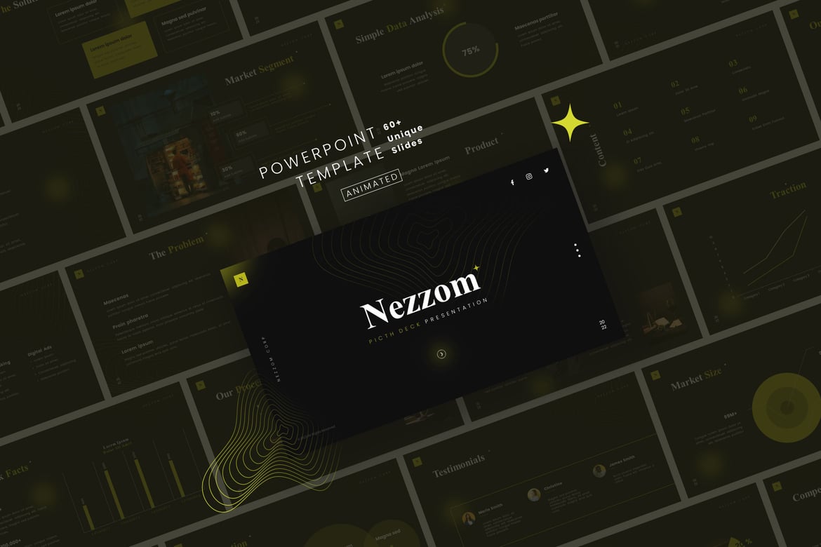 Nezzom - Template Presentasi Pitch Deck Gelap yang Menawan