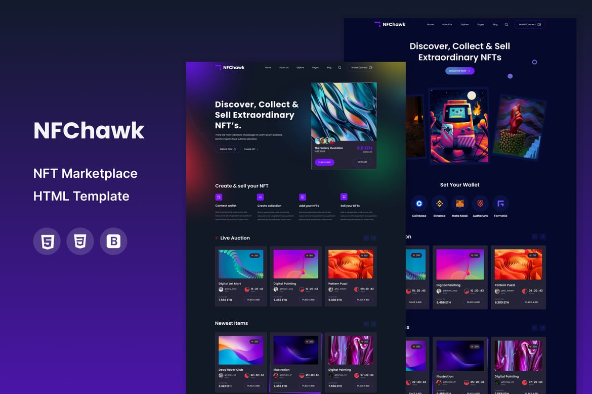 NFChawk - Template Website Marketplace NFT yang Modern dan Responsif