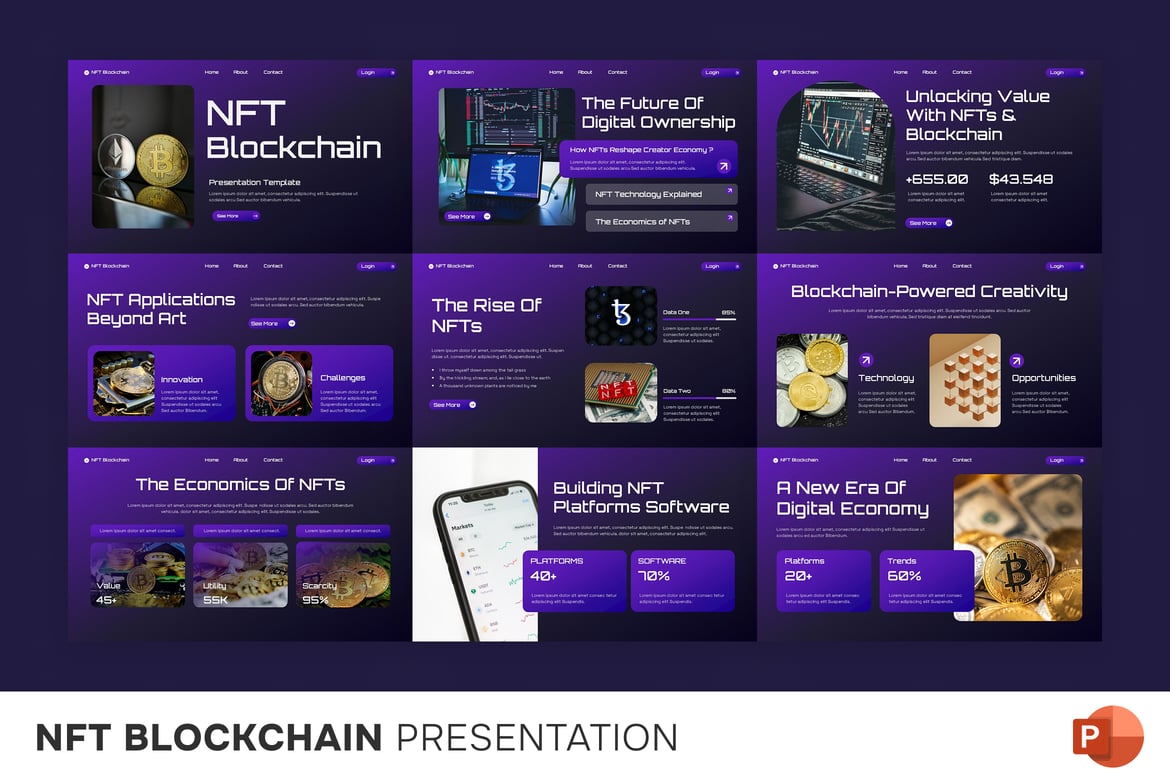 Template Presentasi PowerPoint NFT Blockchain yang Menarik