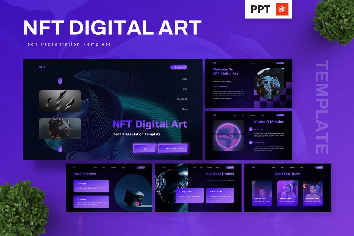 Template Presentasi PowerPoint NFT Digital Art - Teknologi Futuristik