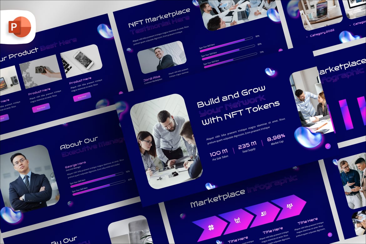 Template Presentasi PowerPoint Pasar NFT yang Menarik