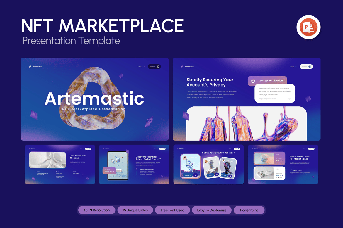 Template PowerPoint Pasar NFT yang Menarik dan Kreatif