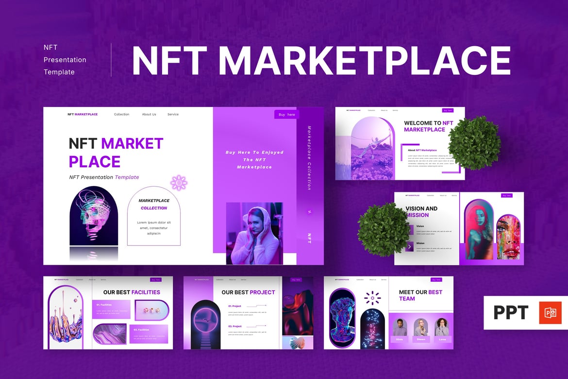 Template Presentasi PowerPoint NFT Marketplace - Teknologi Terkini