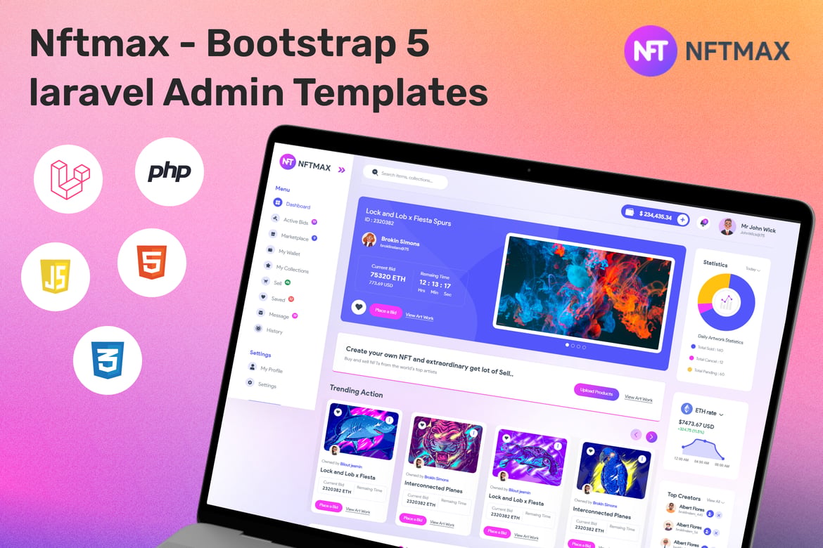 Nftmax - Template Website Admin Laravel Bootstrap 5 yang Modern dan Kuat