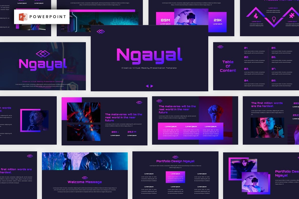 Template Presentasi PowerPoint Ngayal - Desain Virtual Reality yang Modern