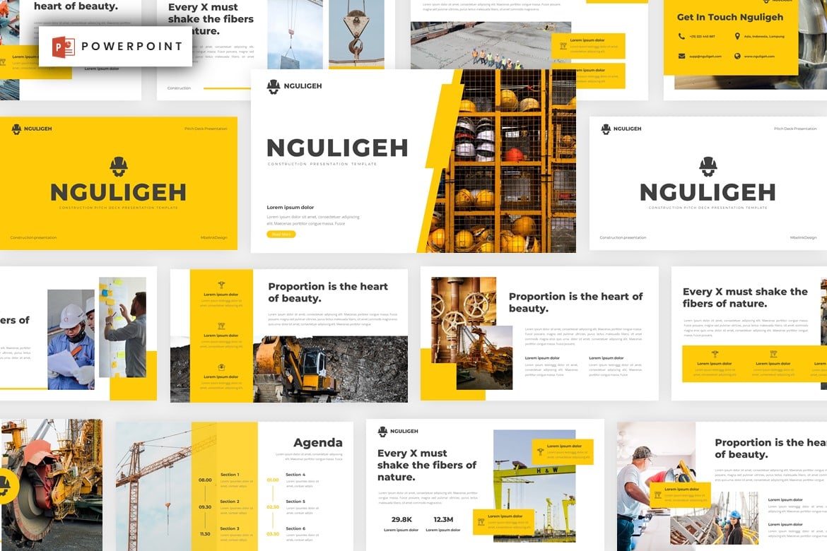 Template PowerPoint Nguligeh untuk Konstruksi yang Modern dan Kreatif
