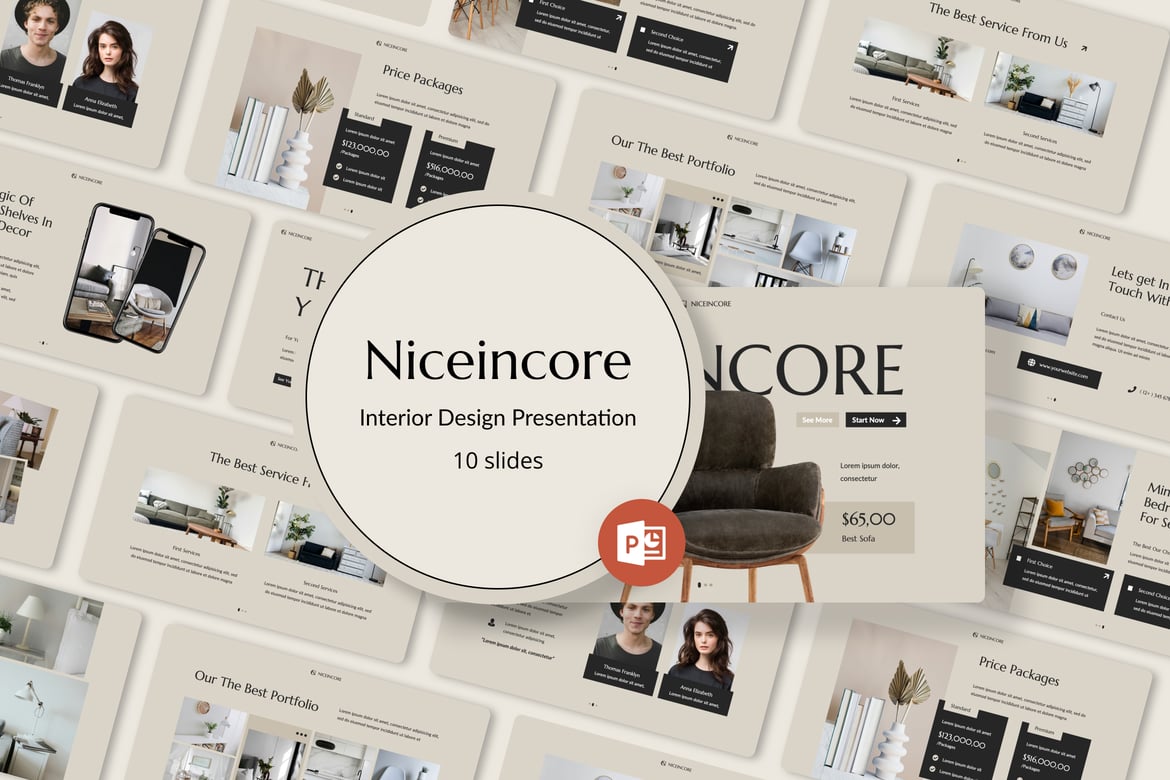 Template PowerPoint Desain Interior Niceincore yang Menawan