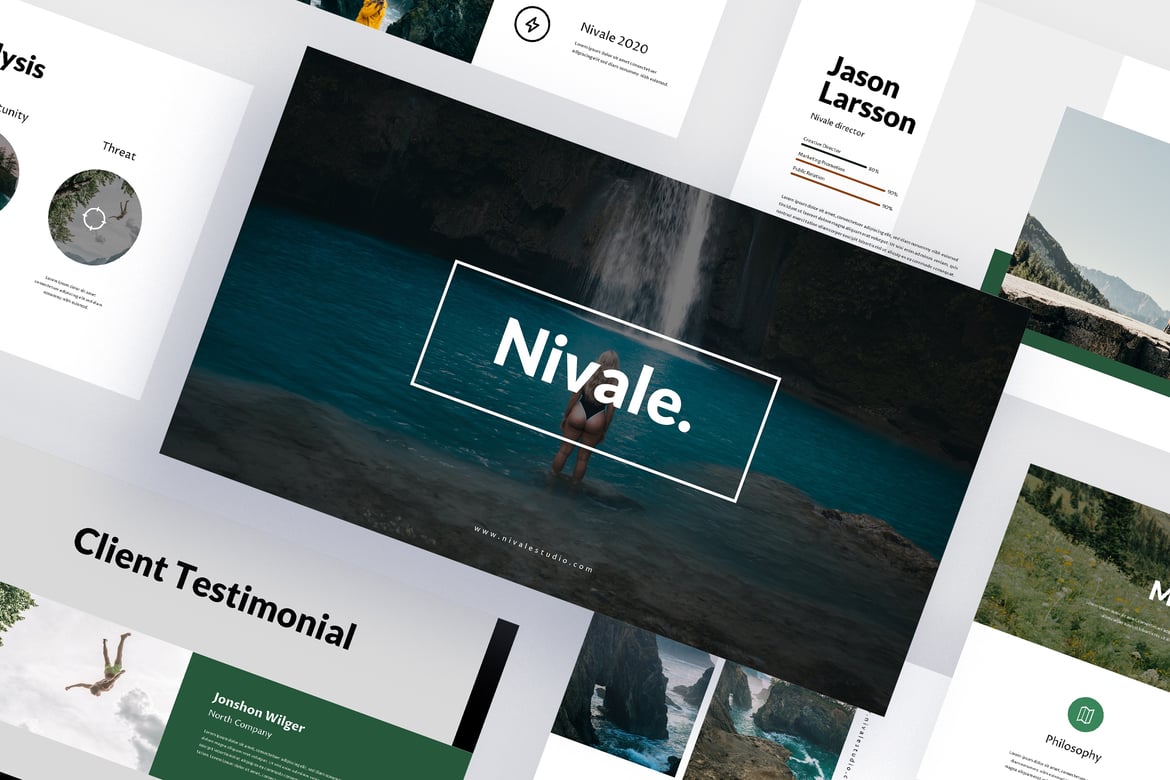 Template Presentasi Powerpoint Nivale untuk Perjalanan yang Menarik
