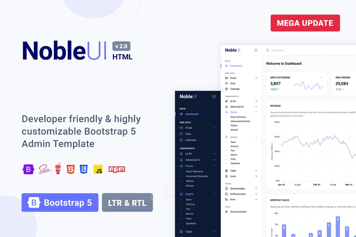 NobleUI - Template Admin HTML Bootstrap 5 yang Kuat dan Ringan