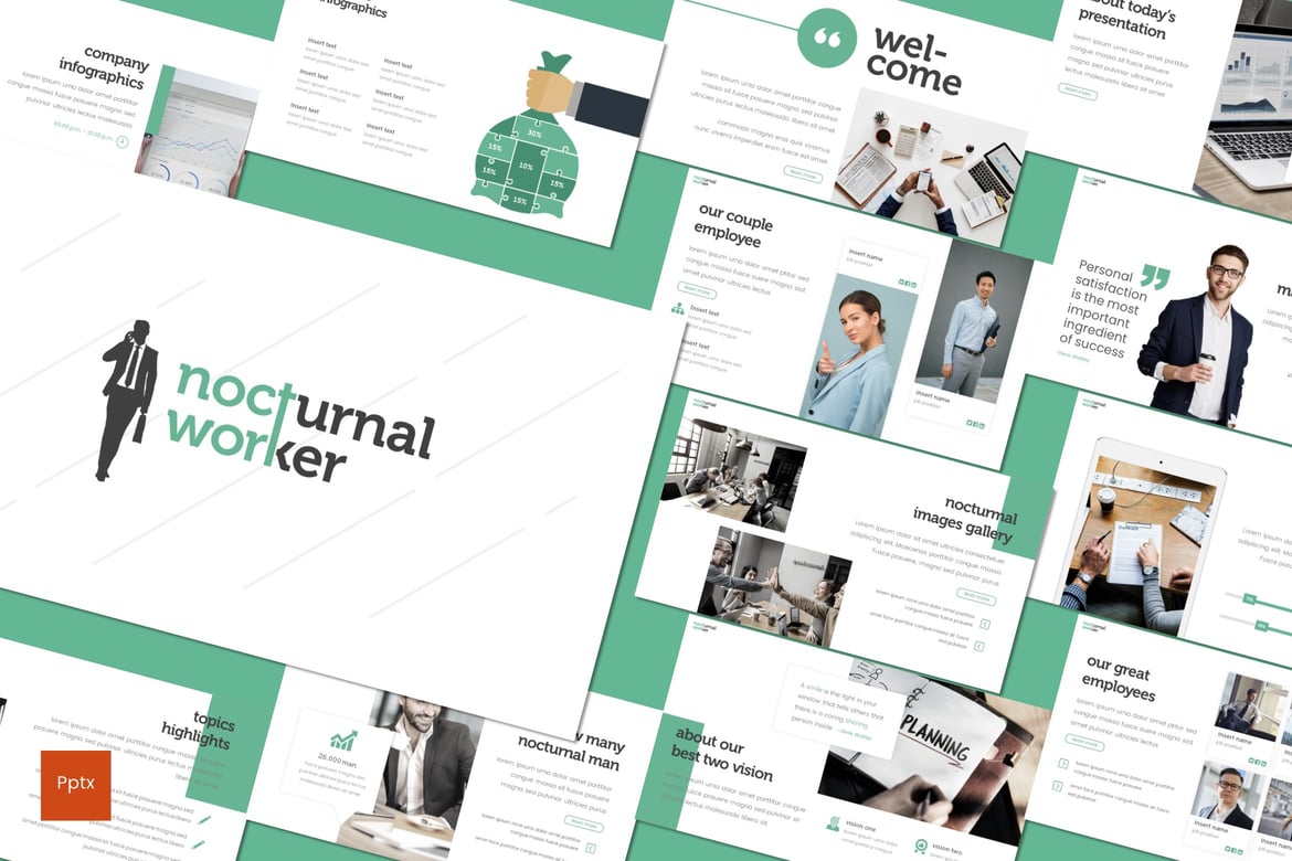 Template Presentasi Powerpoint Nocturnal Worker yang Kreatif dan Minimalis