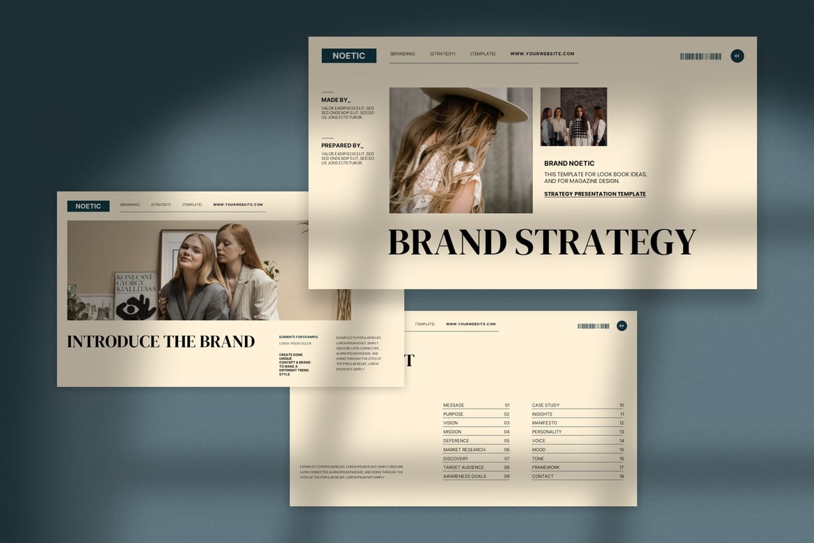 Template PowerPoint Strategi Merek Noetic yang Elegan dan Profesional