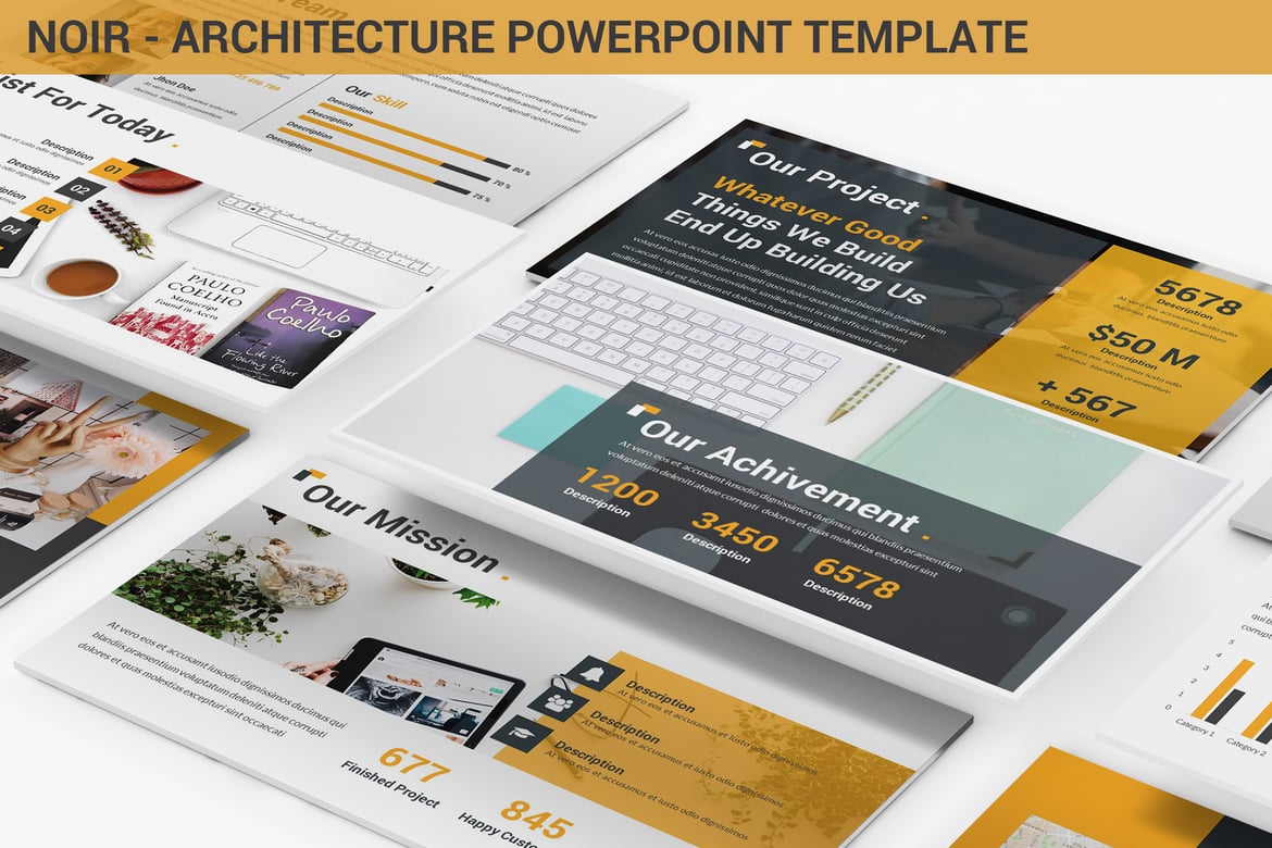 Template Powerpoint Arsitektur Noir yang Elegan dan Modern