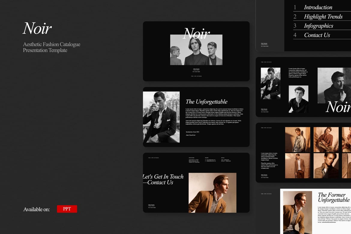 Template Powerpoint Estetika Fashion Noir yang Menarik