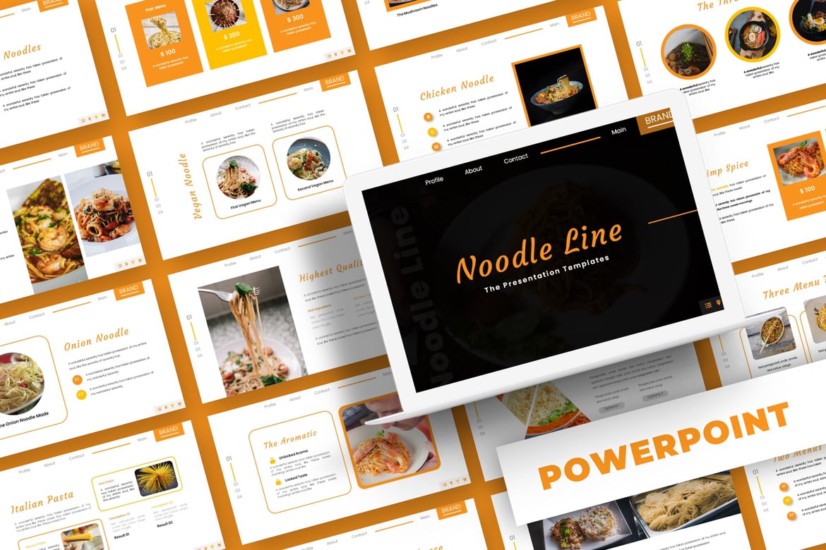 Template Powerpoint Noodle Line - Presentasi Multifungsi dengan 5 Variasi Warna