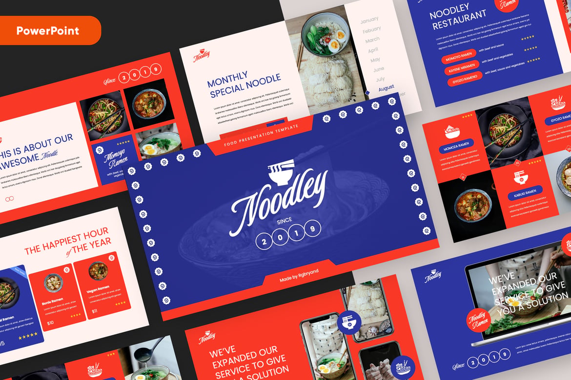 NOODLEY - Template Presentasi Powerpoint untuk Bisnis dan Restoran