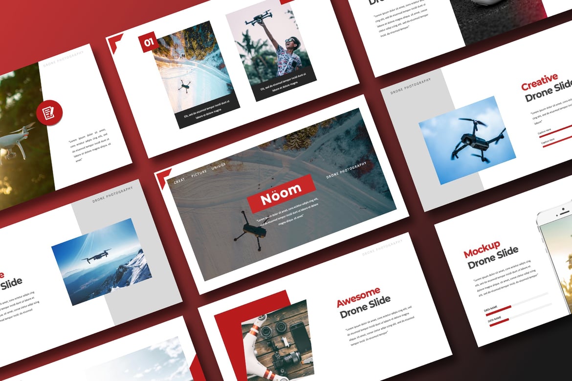 Template Presentasi PowerPoint Noom Drone dan Fotografi yang Modern