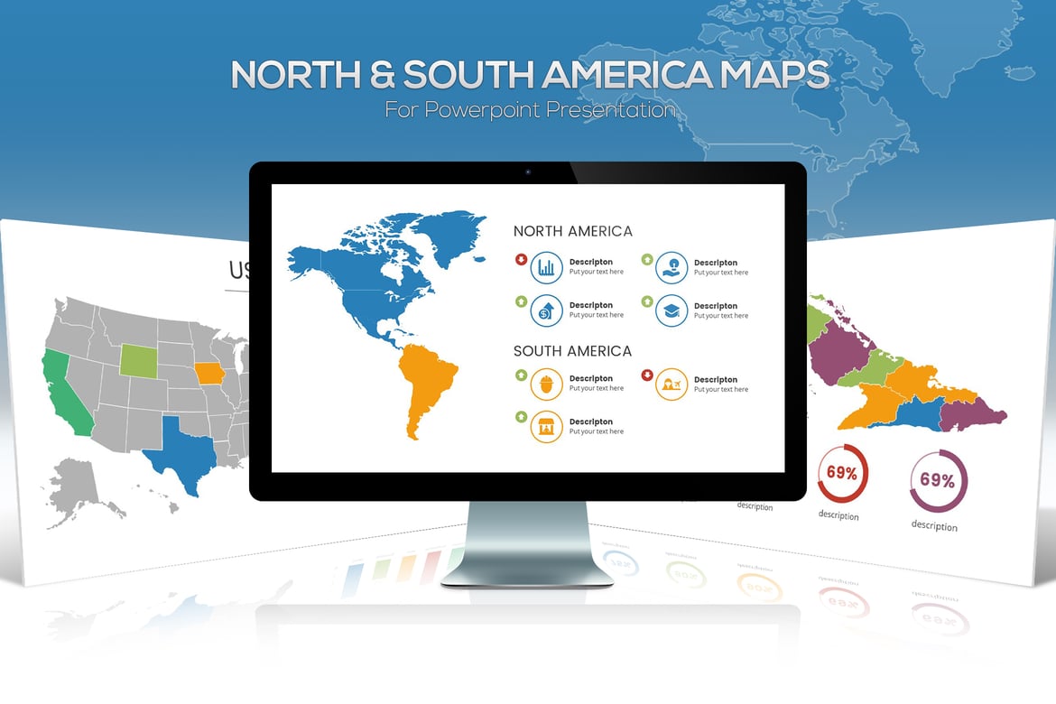 Template Powerpoint Peta Amerika Utara & Selatan yang Menarik