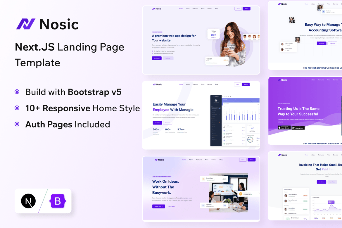 Template Website Landing Page Nosic - Solusi Modern untuk Startup Anda