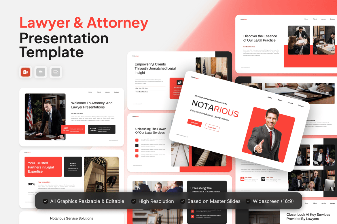 Template Presentasi PowerPoint Notarious untuk Pengacara dan Advokat